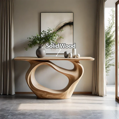 Natural Solid Wood Modern Sculptural Wave Console Table - Elitegemse - View 5
