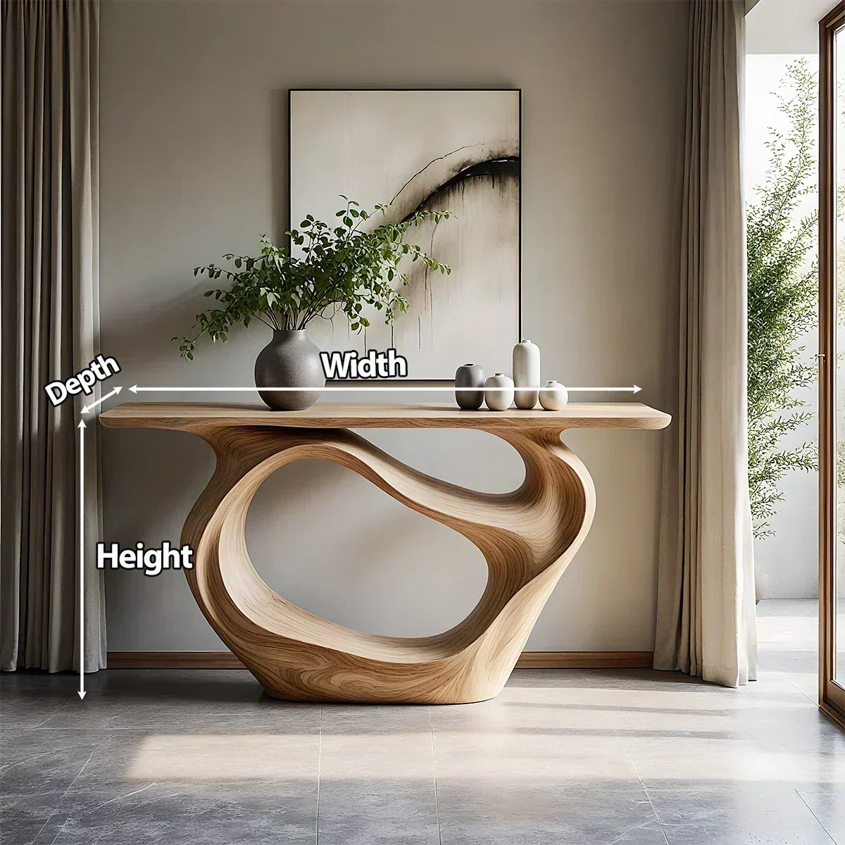 Natural Solid Wood Modern Sculptural Wave Console Table - Elitegemse - View 6