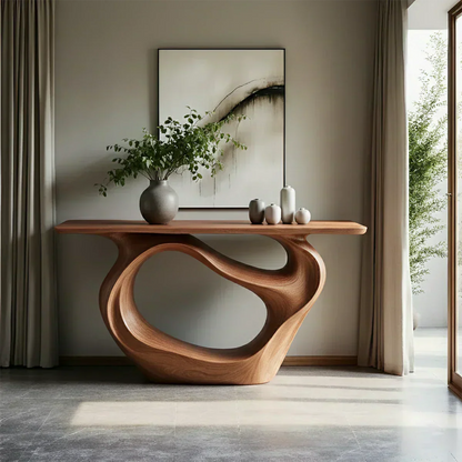 Natural Solid Wood Modern Sculptural Wave Console Table - Elitegemse - View 7