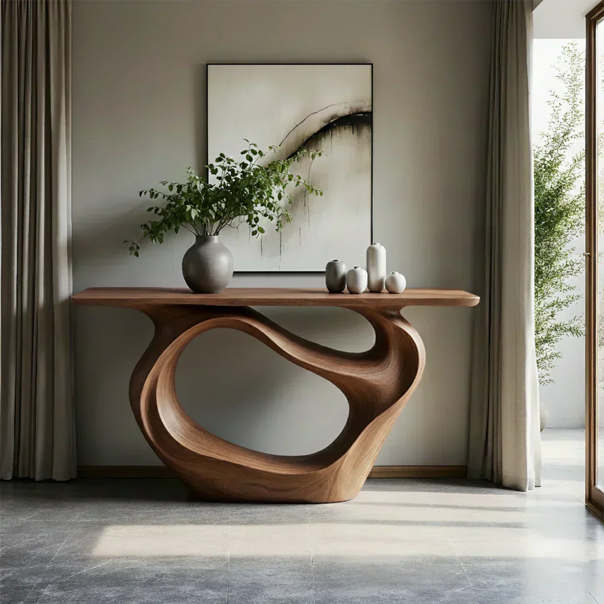 Natural Solid Wood Modern Sculptural Wave Console Table - Elitegemse - View 8