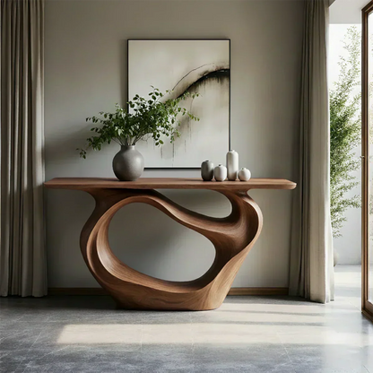 Natural Solid Wood Modern Sculptural Wave Console Table - Elitegemse - View 8