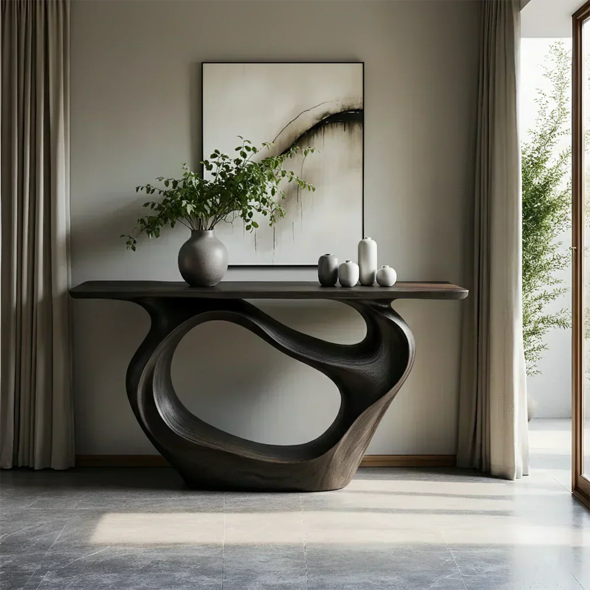 Natural Solid Wood Modern Sculptural Wave Console Table - Elitegemse - View 9