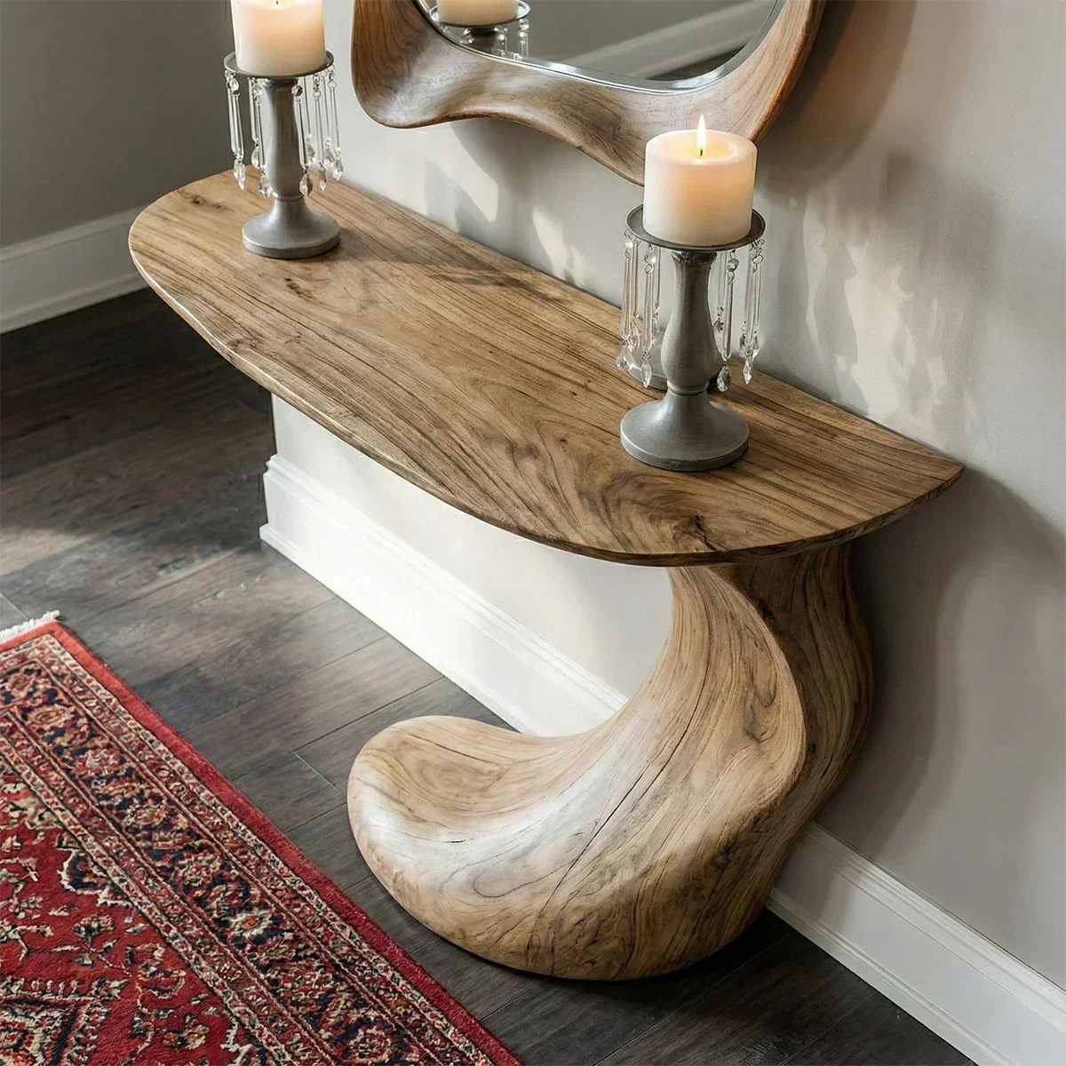 Natural Solid Wood Sculptural Console Table in Modern Wabi-Sabi Form - Elitegemse - View 3