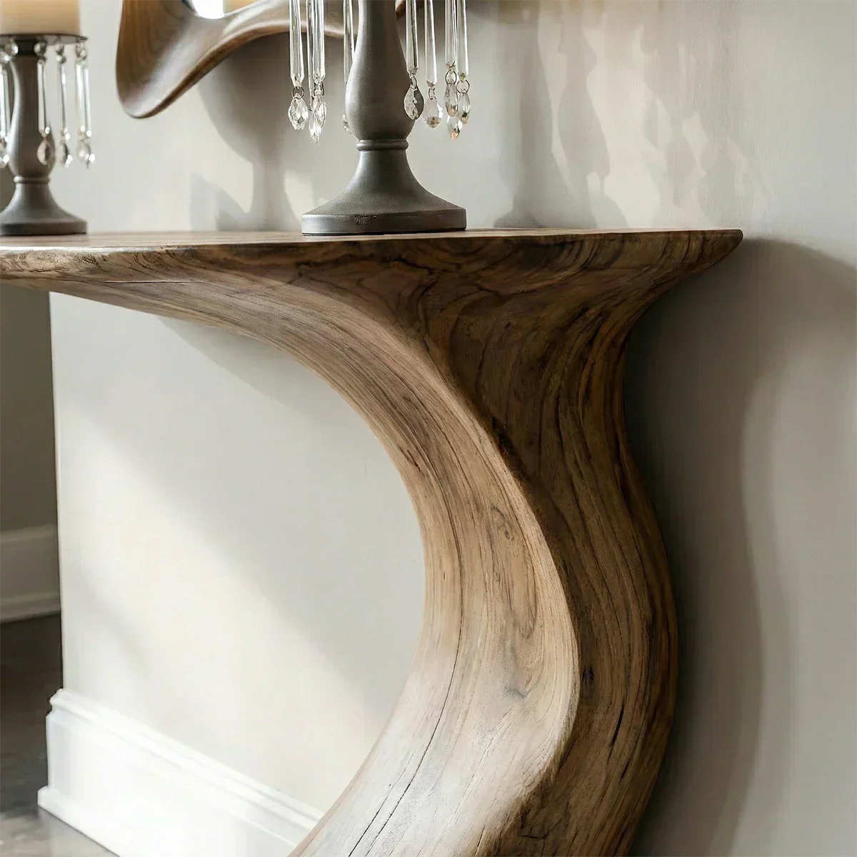 Natural Solid Wood Sculptural Console Table in Modern Wabi-Sabi Form - Elitegemse - View 4