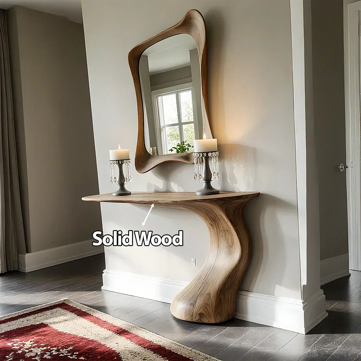 Natural Solid Wood Sculptural Console Table in Modern Wabi-Sabi Form - Elitegemse - View 5