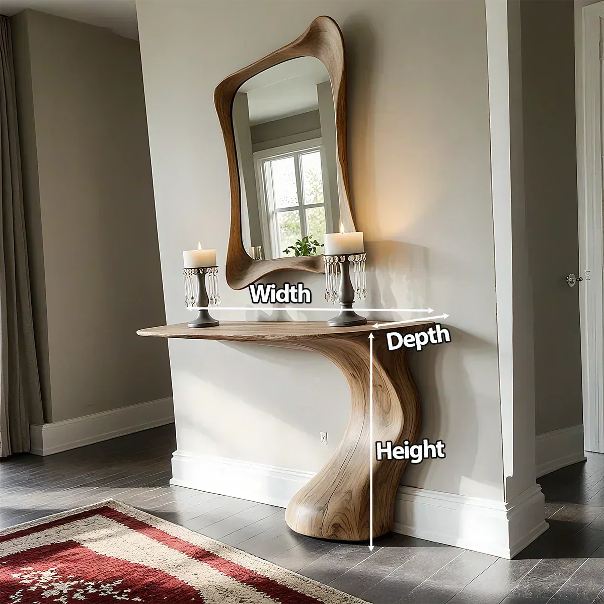 Natural Solid Wood Sculptural Console Table in Modern Wabi-Sabi Form - Elitegemse - View 6