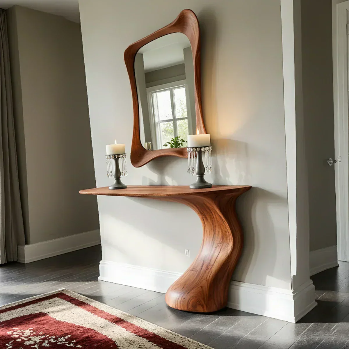 Natural Solid Wood Sculptural Console Table in Modern Wabi-Sabi Form - Elitegemse - View 7