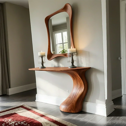 Natural Solid Wood Sculptural Console Table in Modern Wabi-Sabi Form - Elitegemse - View 7
