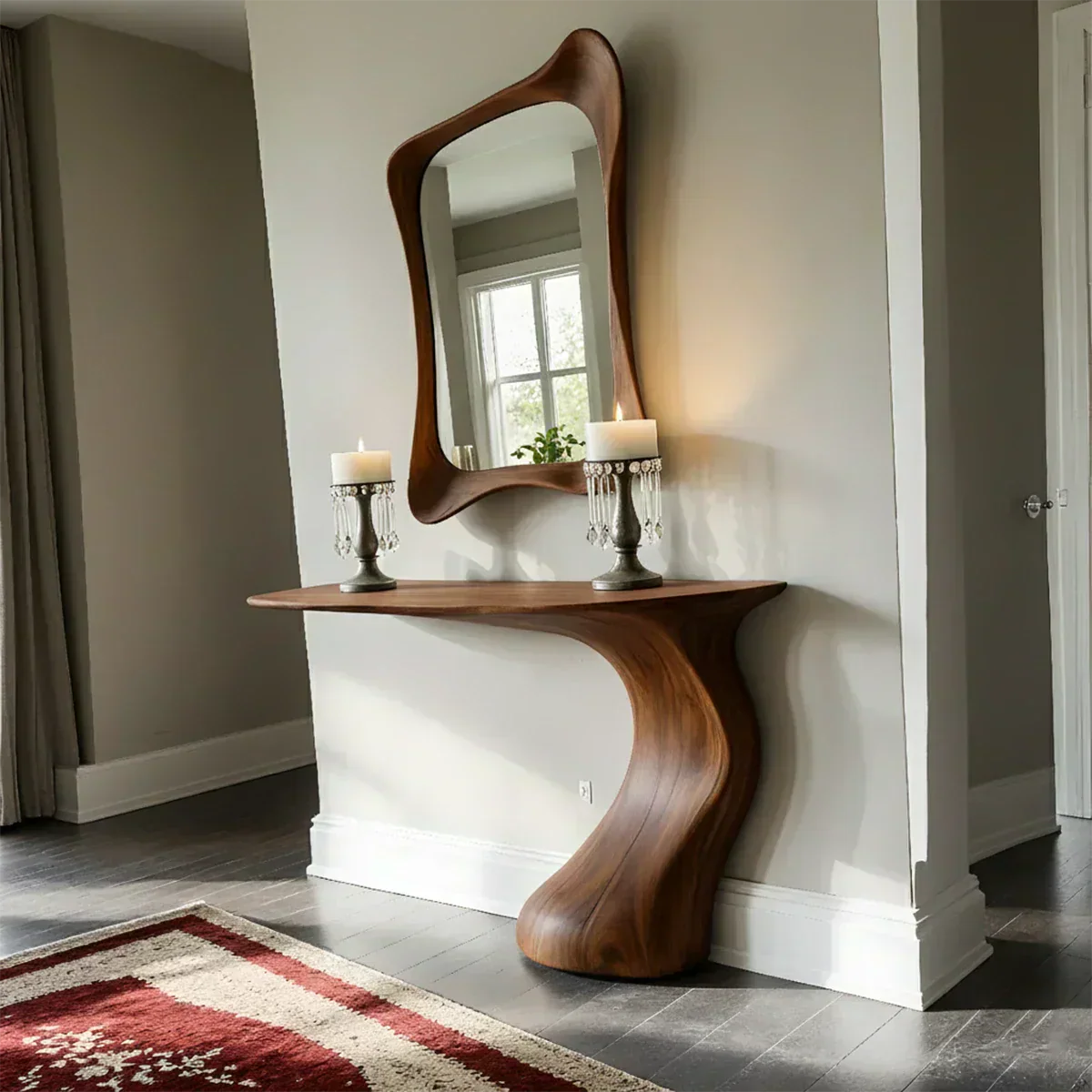 Natural Solid Wood Sculptural Console Table in Modern Wabi-Sabi Form - Elitegemse - View 8
