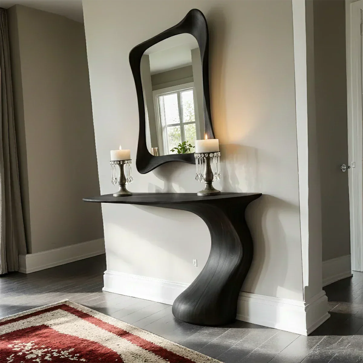 Natural Solid Wood Sculptural Console Table in Modern Wabi-Sabi Form - Elitegemse - View 9