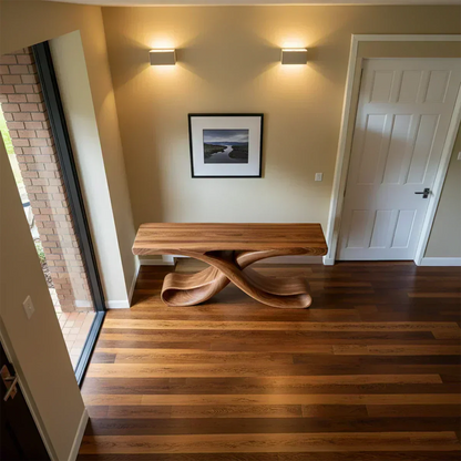 Natural Solid Wood Sculptural Console with Flowing Curved Base – Modern Japandi - Elitegemse - View 2