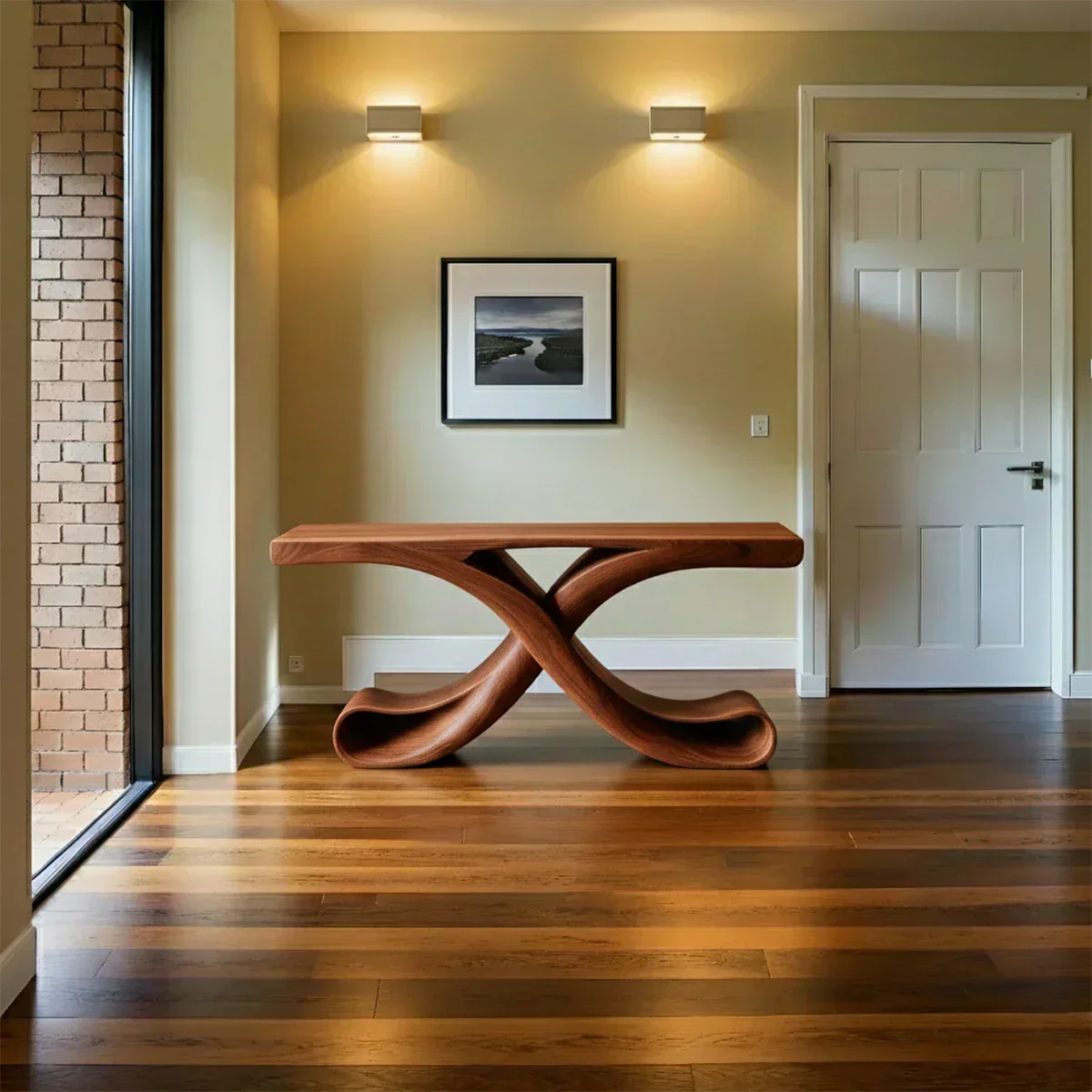 Natural Solid Wood Sculptural Console with Flowing Curved Base – Modern Japandi - Elitegemse - View 6