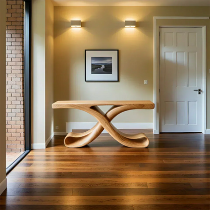 Natural Solid Wood Sculptural Console with Flowing Curved Base – Modern Japandi - Elitegemse - View 7