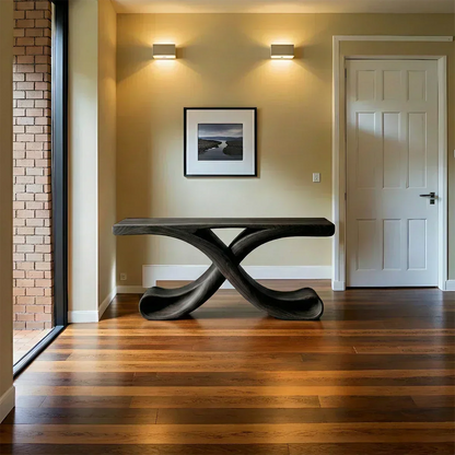 Natural Solid Wood Sculptural Console with Flowing Curved Base – Modern Japandi - Elitegemse - View 8