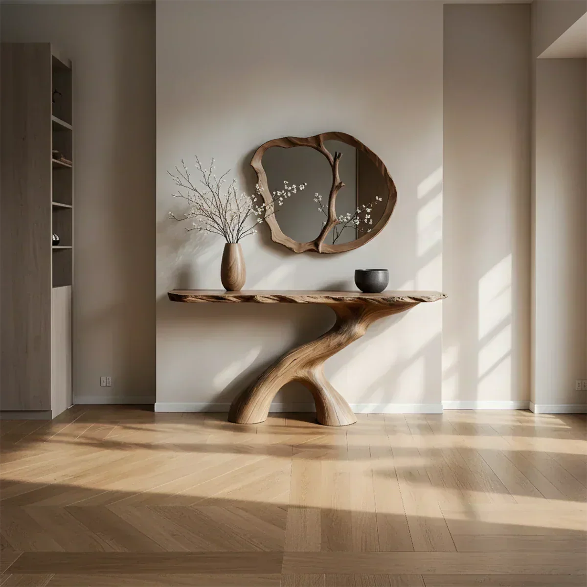 Natural Solid Wood Wabi-Sabi Sculptural Console Table - Elitegemse - View 2