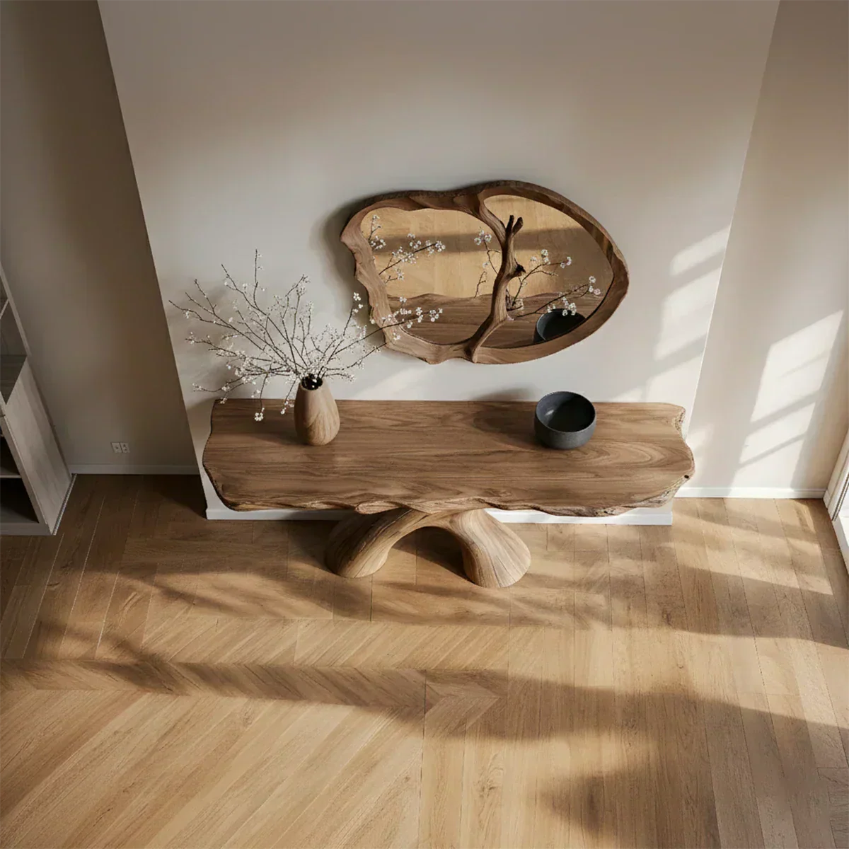 Natural Solid Wood Wabi-Sabi Sculptural Console Table - Elitegemse - View 3