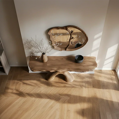 Natural Solid Wood Wabi-Sabi Sculptural Console Table - Elitegemse - View 3