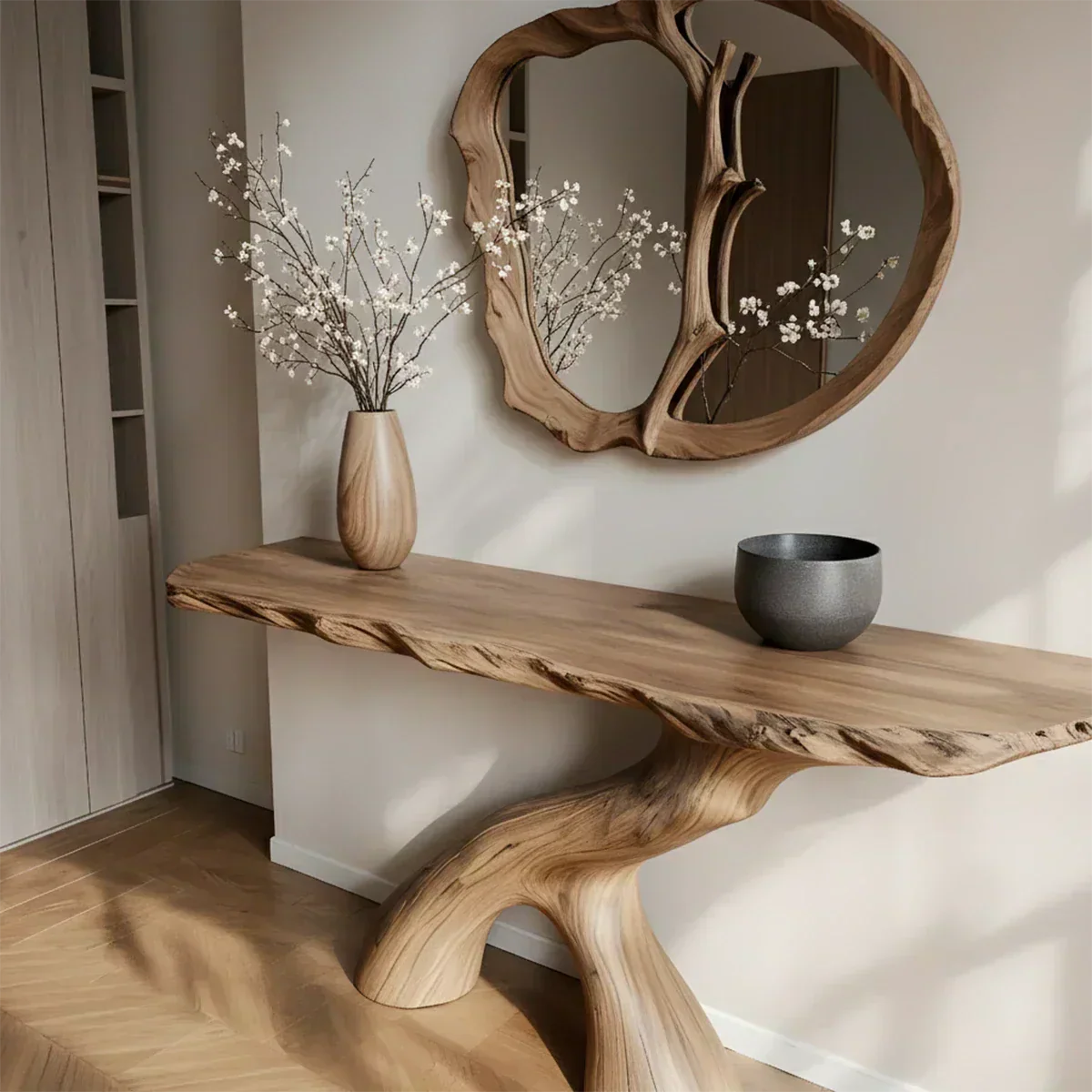 Natural Solid Wood Wabi-Sabi Sculptural Console Table - Elitegemse - View 4