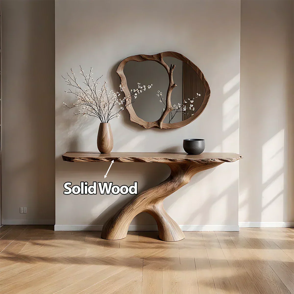 Natural Solid Wood Wabi-Sabi Sculptural Console Table - Elitegemse - View 5
