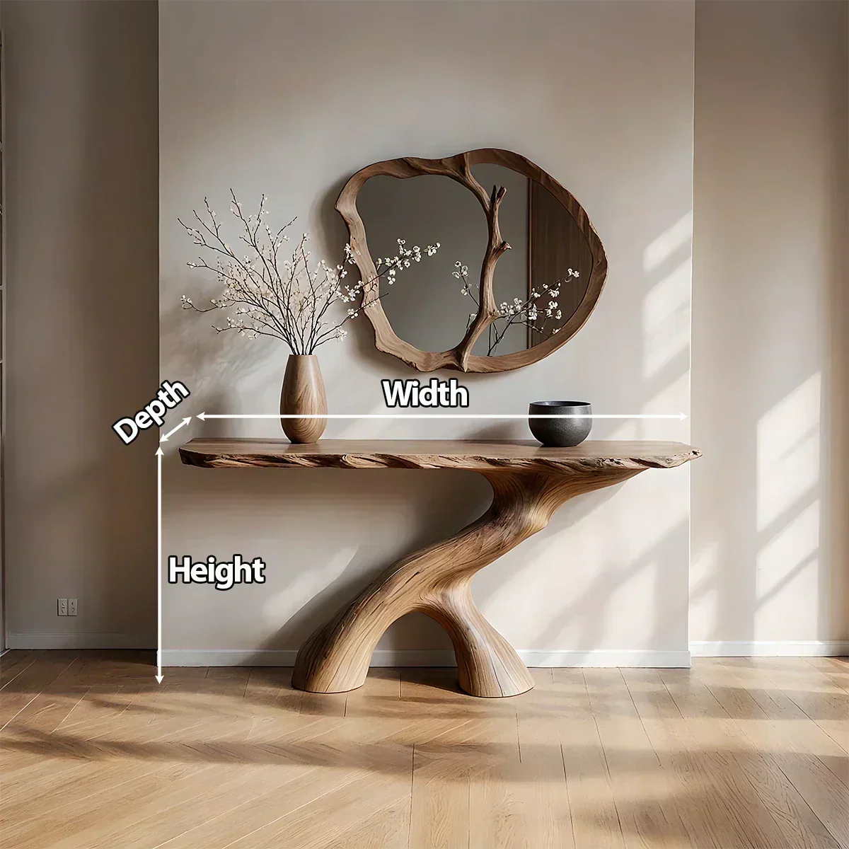 Natural Solid Wood Wabi-Sabi Sculptural Console Table - Elitegemse - View 6