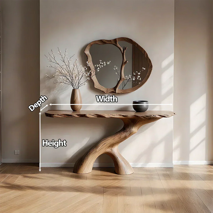 Natural Solid Wood Wabi-Sabi Sculptural Console Table - Elitegemse - View 6