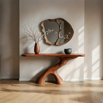 Natural Solid Wood Wabi-Sabi Sculptural Console Table - Elitegemse - View 7