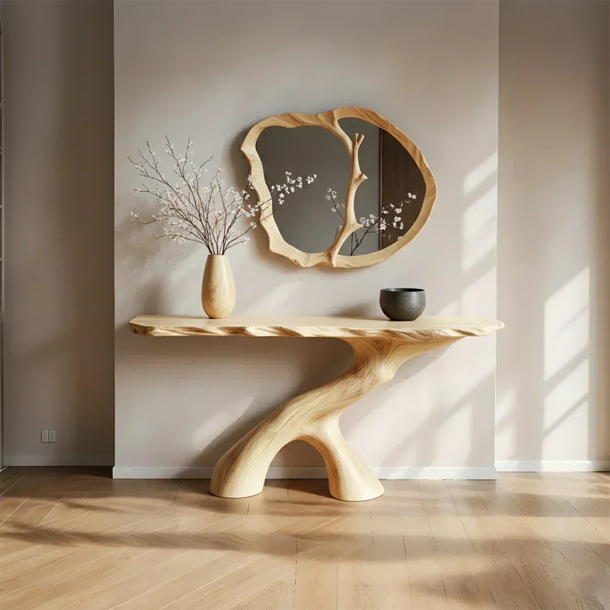 Natural Solid Wood Wabi-Sabi Sculptural Console Table - Elitegemse - View 8