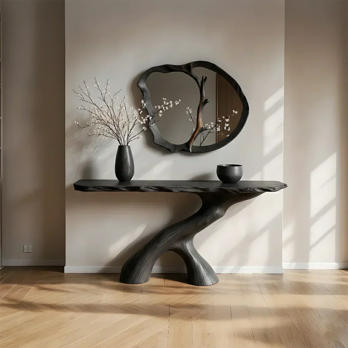 Natural Solid Wood Wabi-Sabi Sculptural Console Table - Elitegemse - View 9