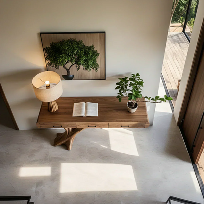 Natural Wood Entryway Console Table with Drawers and Sculptural Tree Base - Elitegemse - View 5