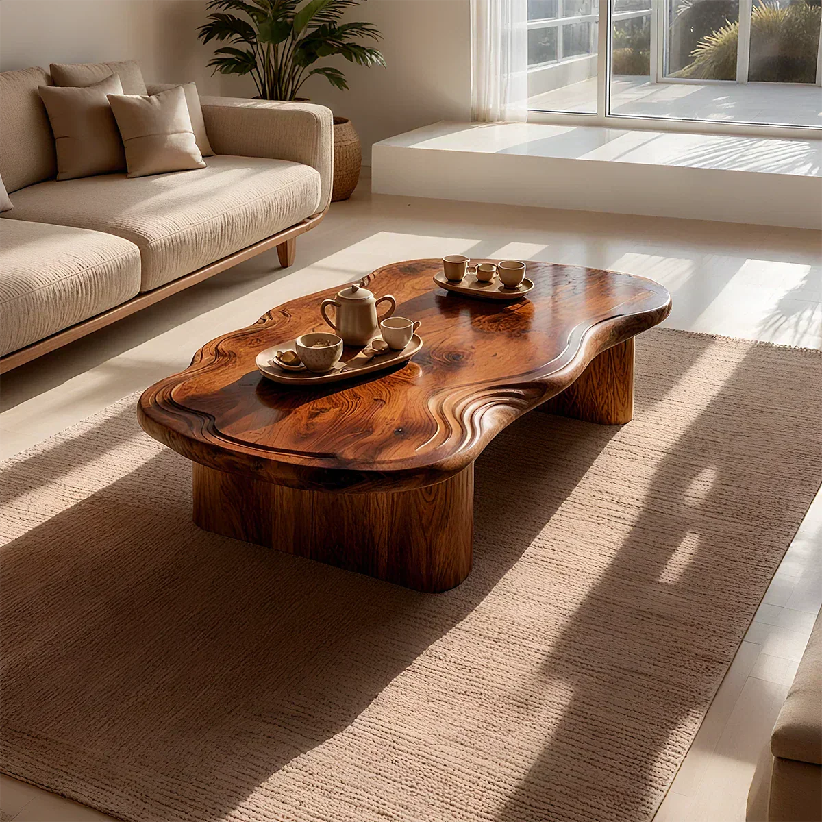 Organic Live Edge Coffee Table – Natural Wood Center Table for Modern Living Room - Elitegemse