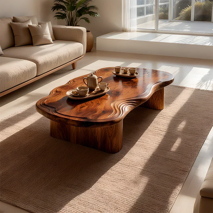 Organic Live Edge Coffee Table – Natural Wood Center Table for Modern Living Room - Elitegemse