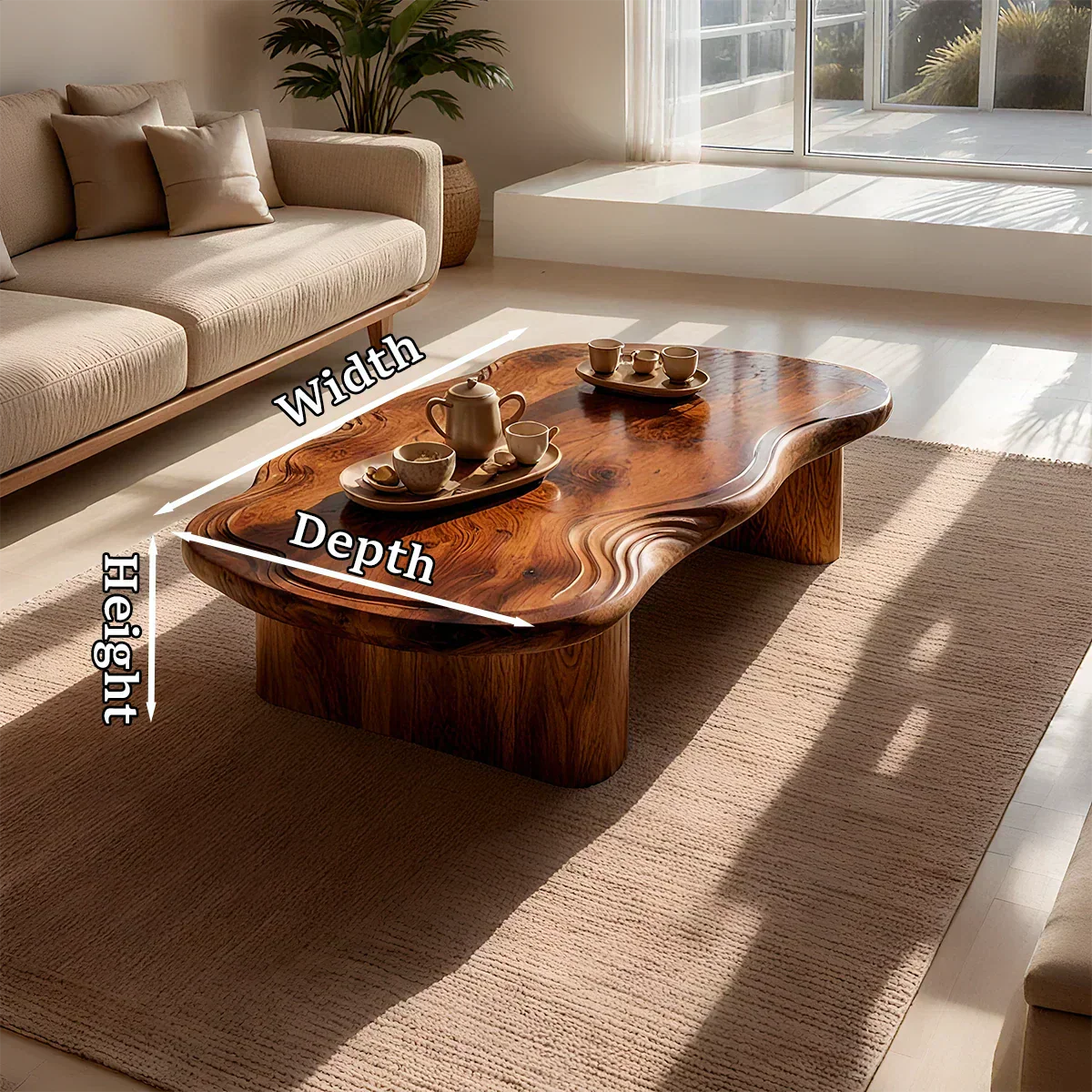 Organic Live Edge Coffee Table – Natural Wood Center Table for Modern Living Room - Elitegemse - View 10