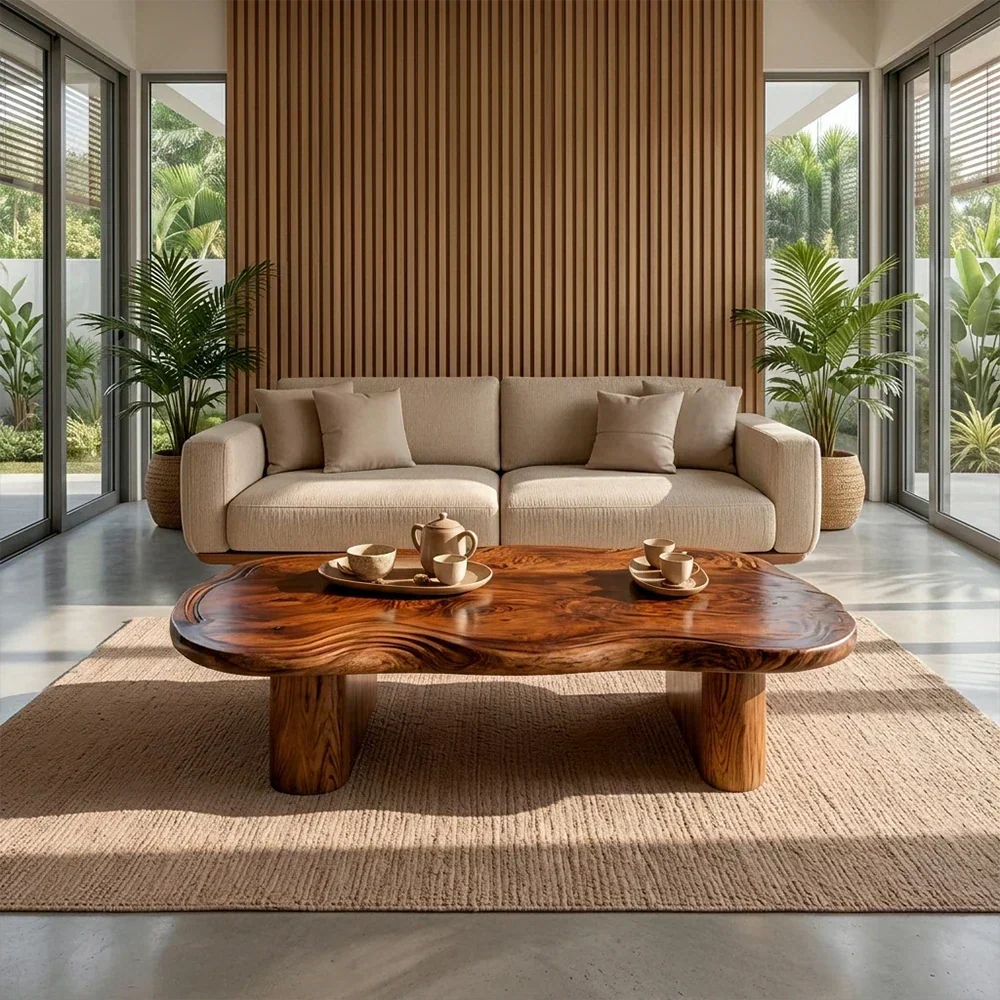 Organic Live Edge Coffee Table – Natural Wood Center Table for Modern Living Room - Elitegemse - View 13