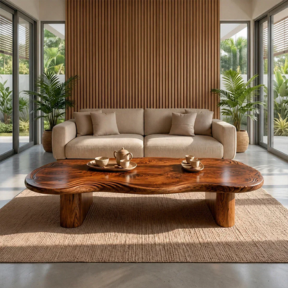 Organic Live Edge Coffee Table – Natural Wood Center Table for Modern Living Room - Elitegemse - View 14