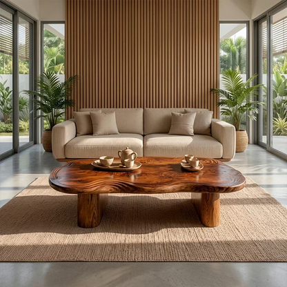 Organic Live Edge Coffee Table – Natural Wood Center Table for Modern Living Room - Elitegemse - View 3