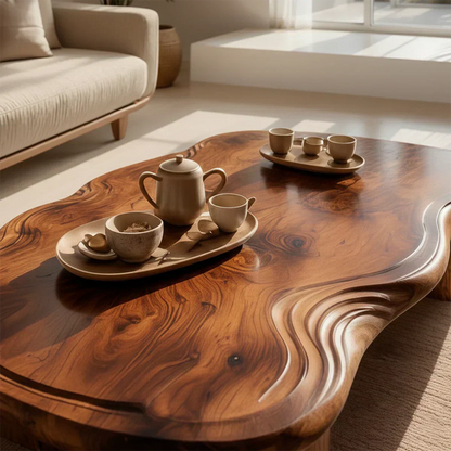 Organic Live Edge Coffee Table – Natural Wood Center Table for Modern Living Room - Elitegemse - View 4