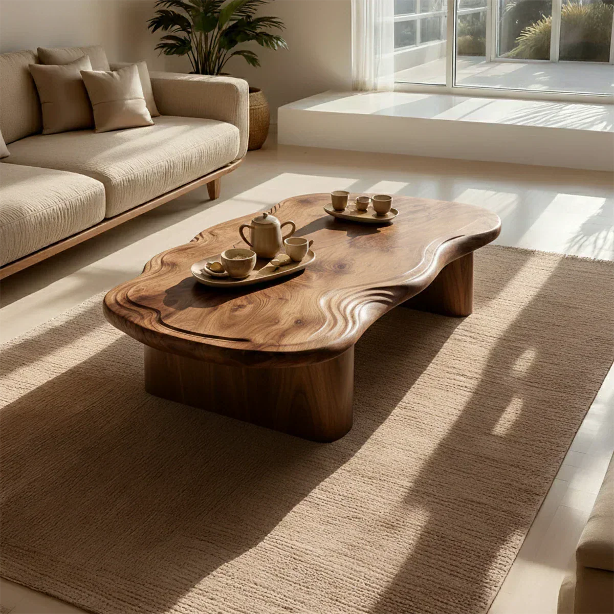 Organic Live Edge Coffee Table – Natural Wood Center Table for Modern Living Room - Elitegemse - View 6