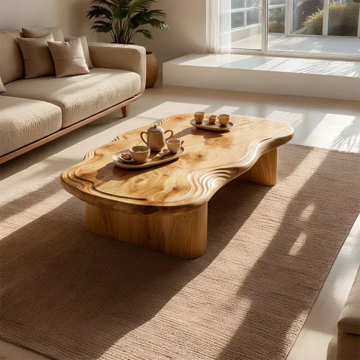 Organic Live Edge Coffee Table – Natural Wood Center Table for Modern Living Room - Elitegemse - View 7
