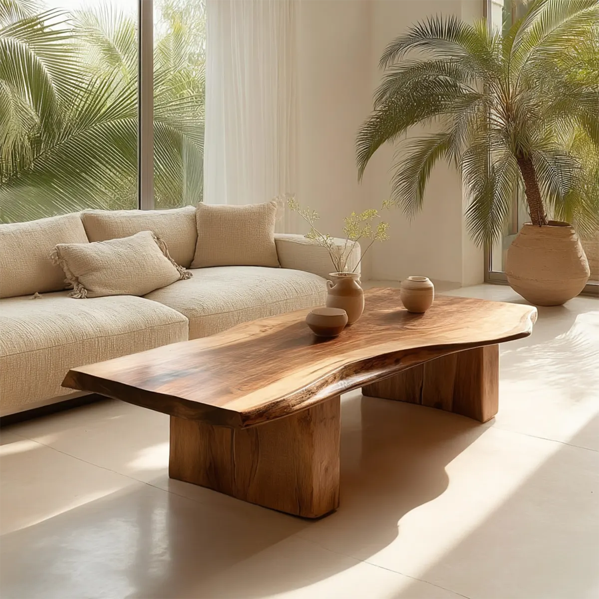 Organic Live Edge Coffee Table with Thick Slab Top in Natural Solid Wood - Elitegemse