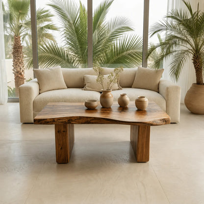Organic Live Edge Coffee Table with Thick Slab Top in Natural Solid Wood - Elitegemse - View 10
