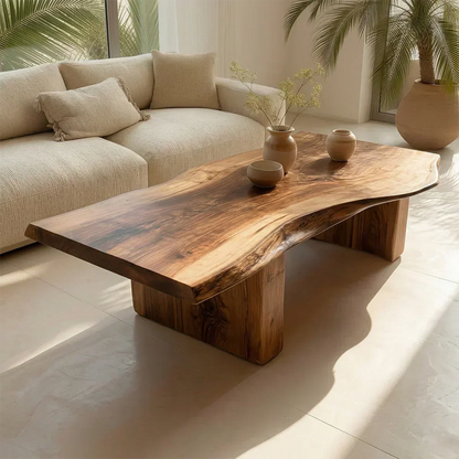 Organic Live Edge Coffee Table with Thick Slab Top in Natural Solid Wood - Elitegemse - View 2