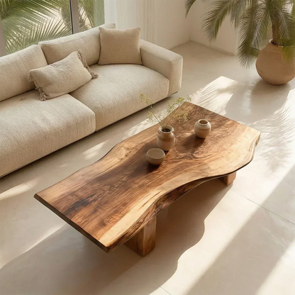 Organic Live Edge Coffee Table with Thick Slab Top in Natural Solid Wood - Elitegemse - View 3