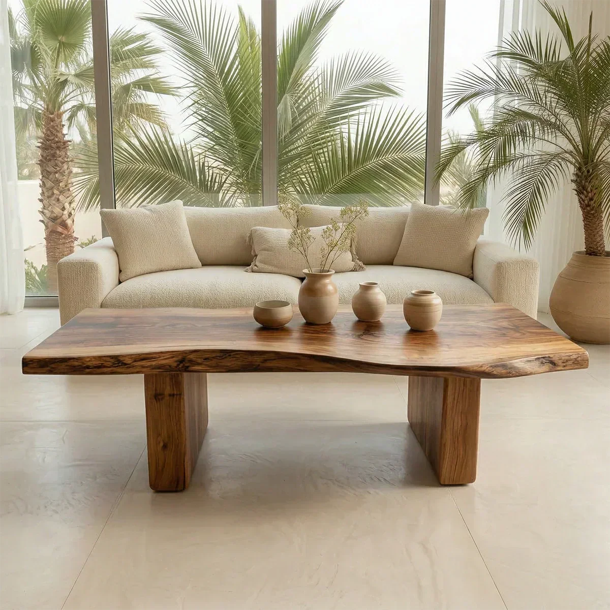 Organic Live Edge Coffee Table with Thick Slab Top in Natural Solid Wood - Elitegemse - View 4
