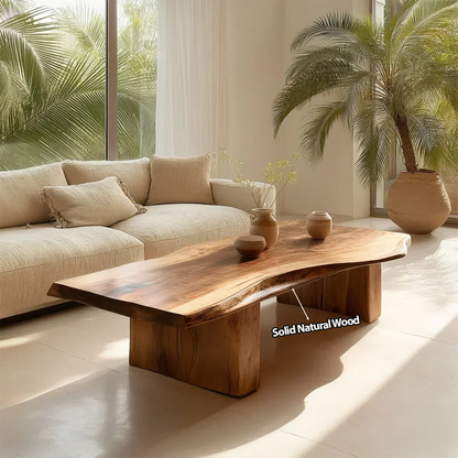 Organic Live Edge Coffee Table with Thick Slab Top in Natural Solid Wood - Elitegemse - View 5