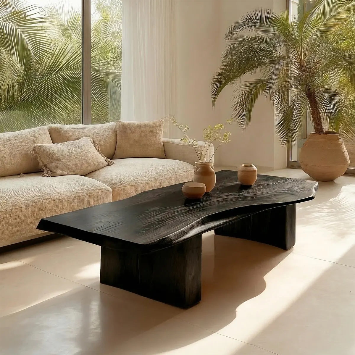 Organic Live Edge Coffee Table with Thick Slab Top in Natural Solid Wood - Elitegemse - View 7