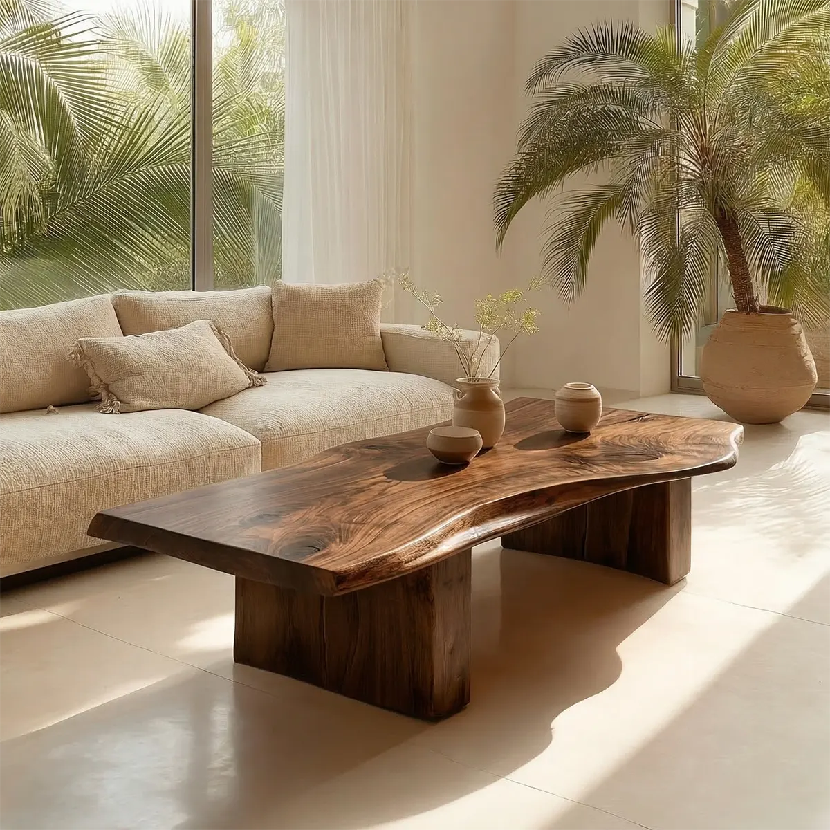 Organic Live Edge Coffee Table with Thick Slab Top in Natural Solid Wood - Elitegemse - View 8