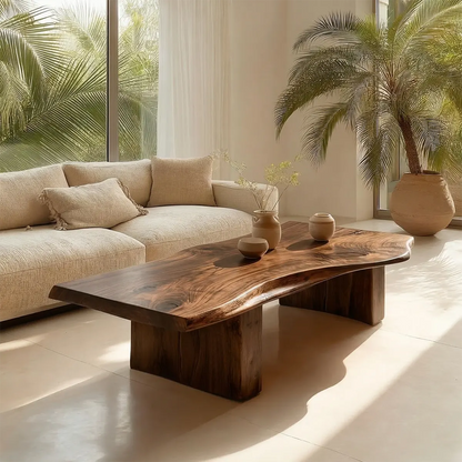 Organic Live Edge Coffee Table with Thick Slab Top in Natural Solid Wood - Elitegemse - View 8