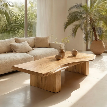 Organic Live Edge Coffee Table with Thick Slab Top in Natural Solid Wood - Elitegemse - View 9
