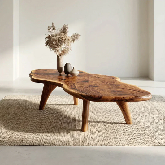 Organic Live Edge Natural Solid Wood Coffee Table with Sculptural Legs - Elitegemse