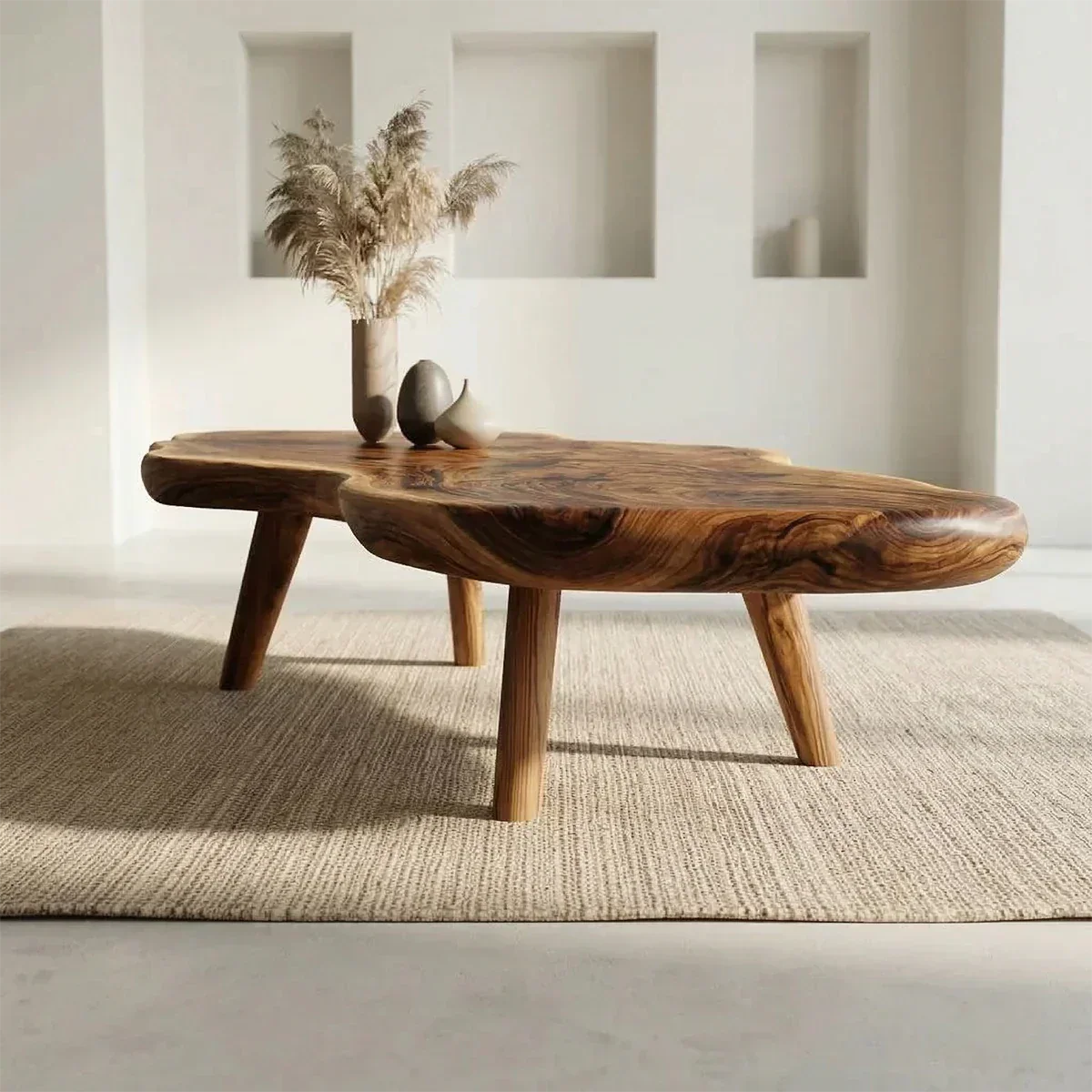 Organic Live Edge Natural Solid Wood Coffee Table with Sculptural Legs - Elitegemse - View 2